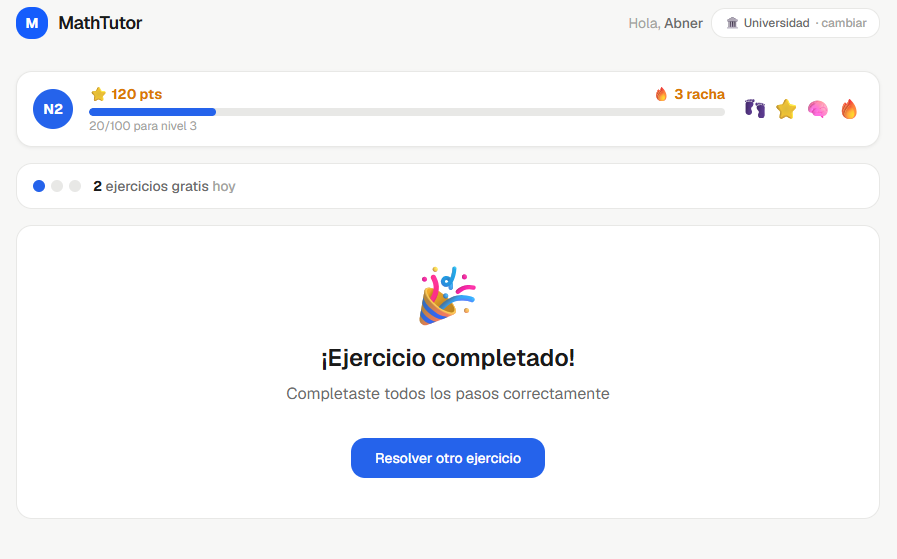 Pantalla de completado